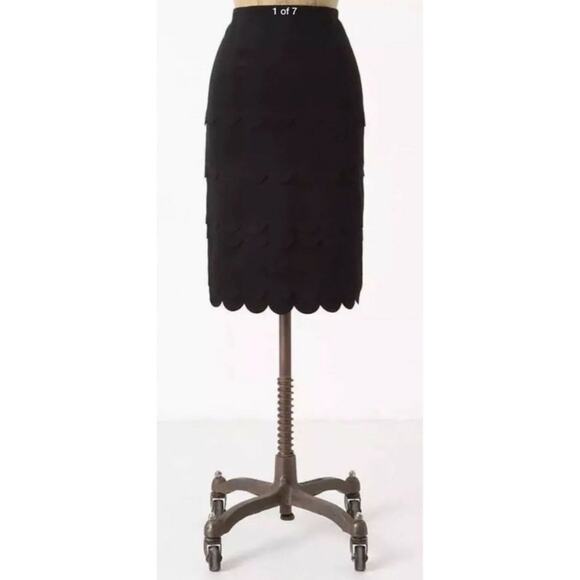 Anthropologie Maeve Black Tiered Scallop Wool Blend Pencil Skirt 4 - Picture 2 of 8
